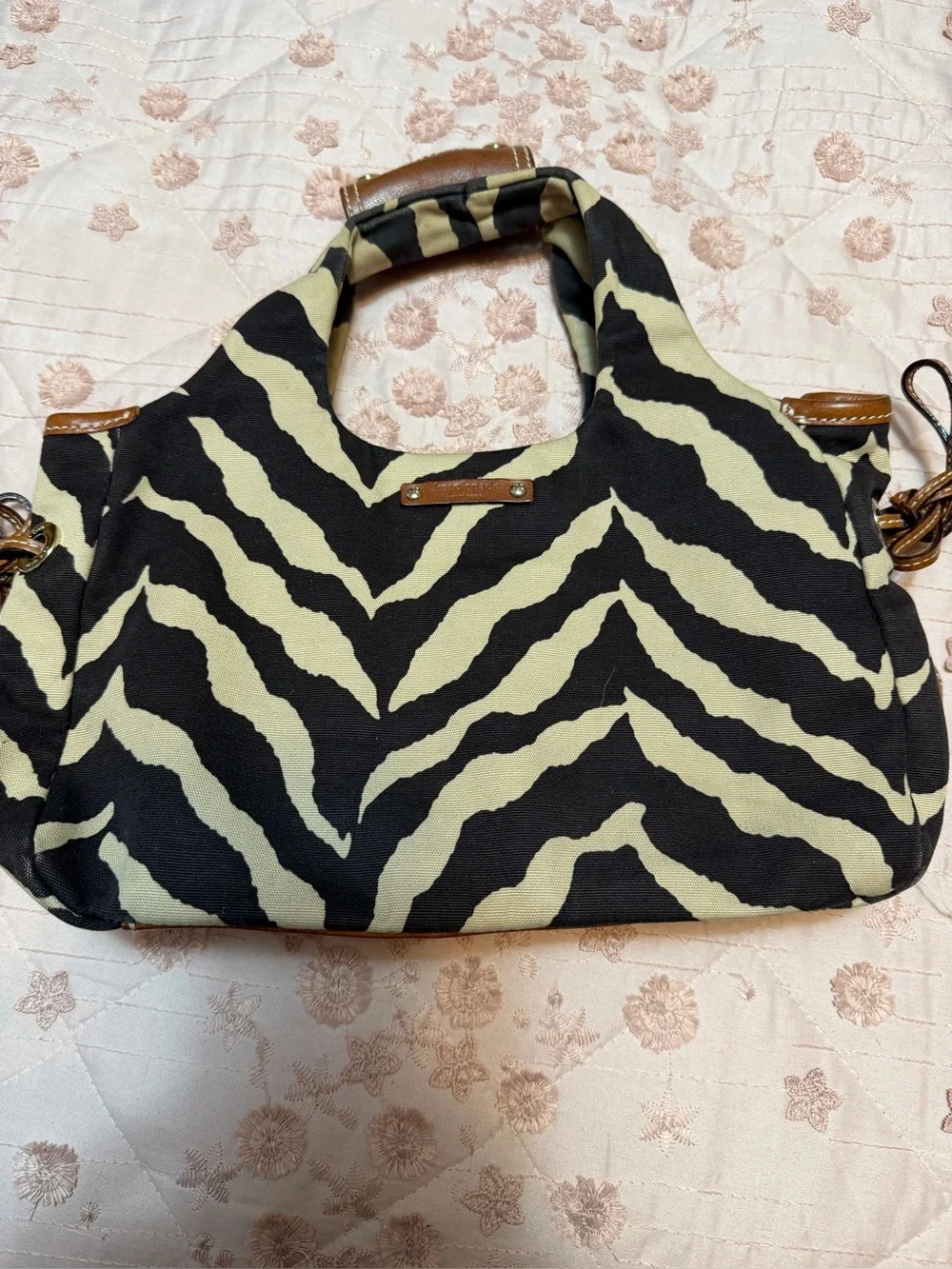 Vintage Kate Spade Zebra Print Canvas Shoulder Bag Hobo - Y2K Green Polka Dot